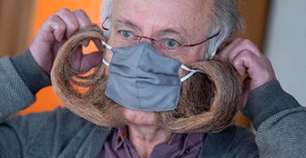 Bart-Weltmeister trägt spezielle Corona-Maske