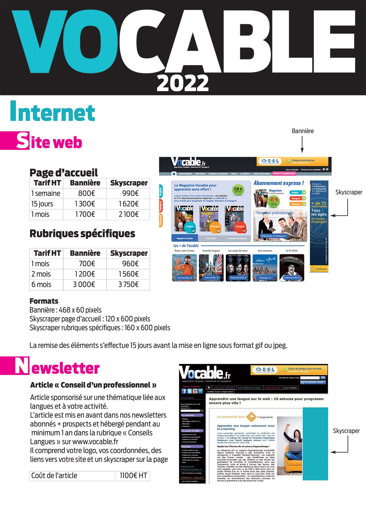 Tarifs Web